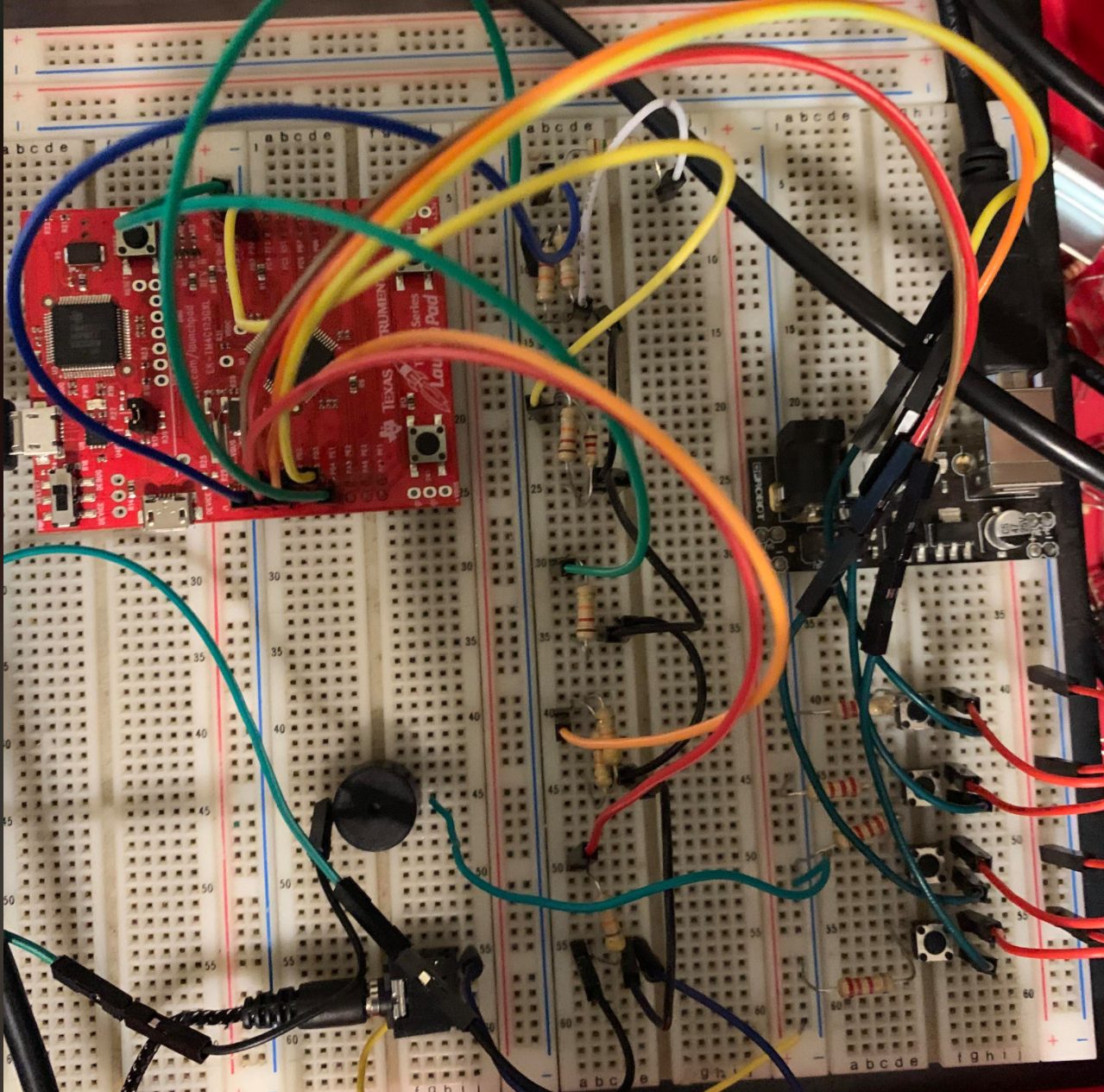 Breadboard prototype of a digital piano using a binary-weighted DAC
